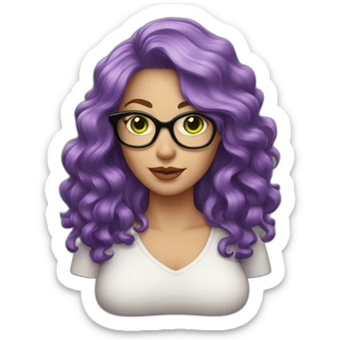 curvy-white-woman-with-wavy-purple-hair-square-glasses-green-eyes sticker