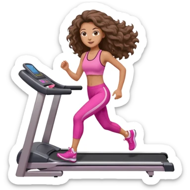 Gym brunette girl tan treadmill pink girly big wavy hair sticker