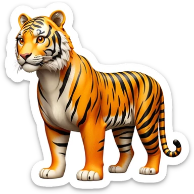 cinematic-tiger-realistic-full-body-standing-emoji,-massive-striped-frame-exuding-power-and-grace,-bold-orange-fur-with-thick-black-stripes,-head-tilted-dramatically,-piercing-yellow-eyes-focused-intensely,-simplified-yet-realistic-focused-features,-highly-detailed,-glowing-with-an-almost-sarcastic-glow sticker