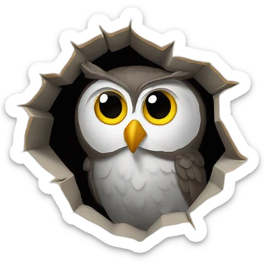 a goofy owl coming out of a hole sticker