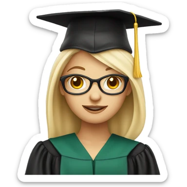 White skin blond female student with phd graduation hat sticker