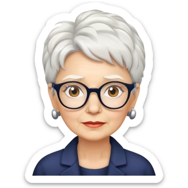 Professional older White woman with short white messy hair with glasses sticker