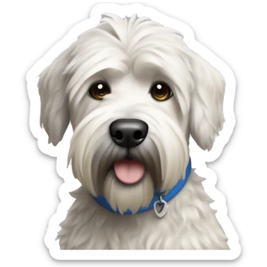 pretty woman blonde hair blue eyes hugging a white and gray soft coated wheaten terrier dog sticker