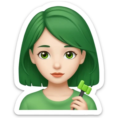 brunette girl with green color hairclip sticker