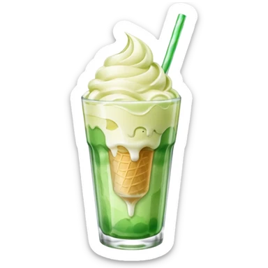Japanese cream soda green on a glass with ice ice cream vanilla 1 scoop on top sticker