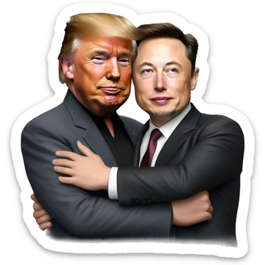 realistic donald trump and elon musk hugging sticker