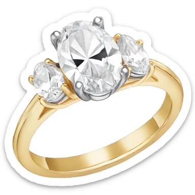 Oval gold engagement ring with side two pear stones on the sides sticker