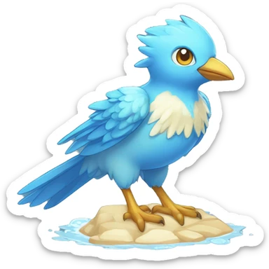 Wet Cool Cute Fantasy legendary blue bird water-type-Hydro-Phoenix-avian Fakemon full body sticker