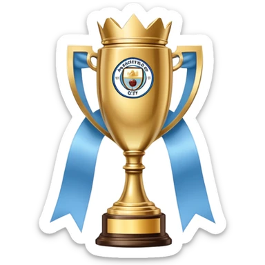 Trophy with Manchester City sky blue ribbons sticker