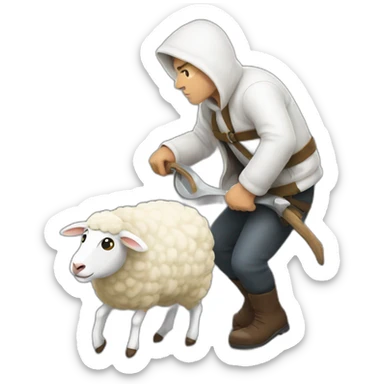 A thief stealing a white sheep sticker