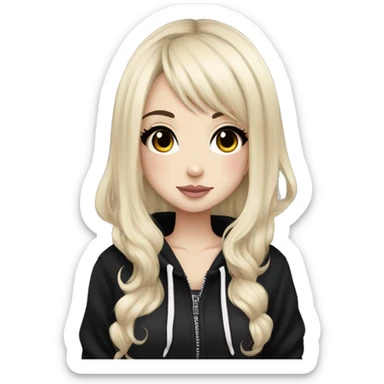 hime gyaru girl, tattoos, pale skin with black hair, dark makeup, black hoodie sticker