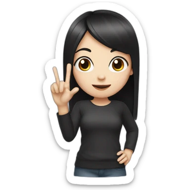Small white skin black haired girl showing three fingers sticker