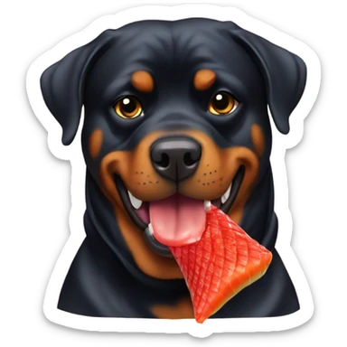 Rottweiler eating Swedish fish sticker
