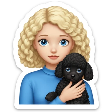 blonde girl with blue eyes holding black puppy poodle sticker