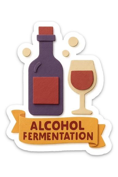 icon representing the 'alcohol fermentation' step in wine making process, paper craft style sticker