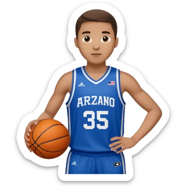 Giocatore basket con il pallone con il numero 35 e completino azzurro e bianco con il nome sulla maglia basket arzano sticker