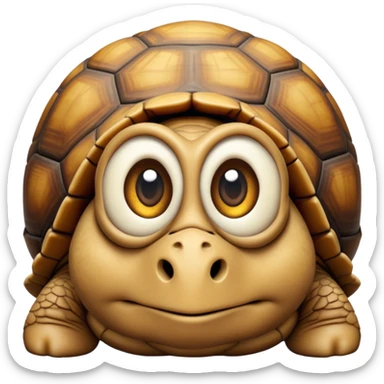 cinematic-tortoise-realistic--emoji,-sturdy-domed-shell-in-rich-earthy-tones,,-wrinkled-wise-face-peering-ahead-with-calm-determination,-cute large-eyes-reflecting-centuries of wisdom, zoomed into its face sticker