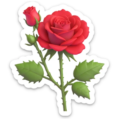 Elegant red rose flower with velvety petals and thorny stem sticker