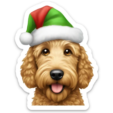 a female golden doodle wearing a Christmas hat  sticker