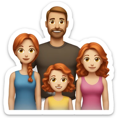 brown hair dad, redhead mom and four redhead kids emoji sticker
