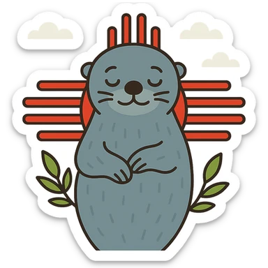 Change the background to blue, keep the grey sea otter and Zia symbol clear and vibrant. sticker