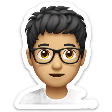 An Asian boy with black bowl hair wearing prescription glasses sticker