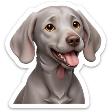 cinematic-cute-yawning-weimaraner-portrait-emoji,-head-tilted-slightly-with-a-dramatic,-wide-open-yawn,-revealing-a-sleek grey fur-with-a-subtle-shimmer,-floppy-ears-slightly-drooping,-round-brown-eyes-barely-open-in-drowsy sticker