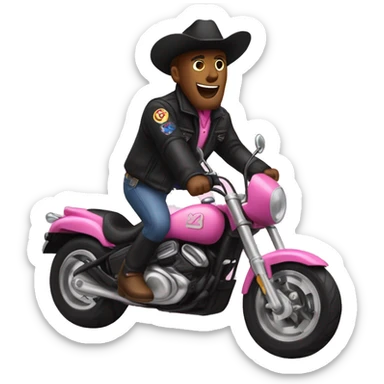 make me a belier in a black down jacket doing a wheelie in a booster and behind him you put a dog with a pink cowboy hat and tn sticker
