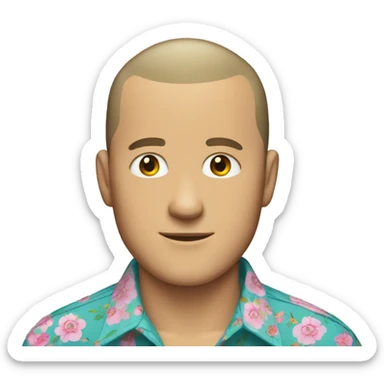  white man with buzz cut with a floral button up shirt  sticker
