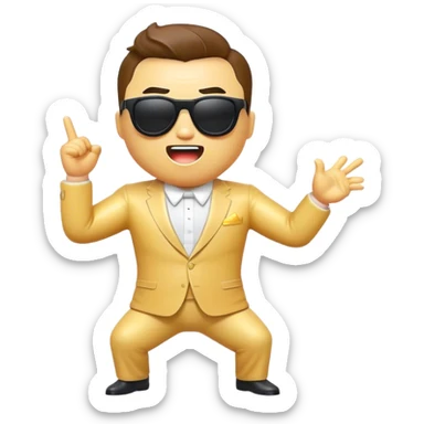 Cinematic Realistic Gangnam Style Pop Culture Emoji, showcasing a playful, iconic portrayal inspired by the hit song rendered with dynamic textures and fun, energetic lighting. sticker