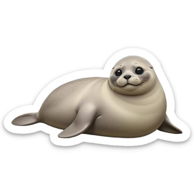 cinematic-seal-realistic-full-body-lounging-emoji,-plump-sleek-body-stretched-out-on-a-rocky-shoreline,-short-smooth-fur-glinting-in-the-sea-breeze,-flippers-tucked-comfortably-beneath-its-body,-large-dark-eyes-filled-with-playful-curiosity,-whiskered-muzzle-lifted-slightly-as-if-smiling,-simplified-yet-realistic-focused-features,-highly-detailed,-glowing-with-a-refreshing-marine-radiance sticker