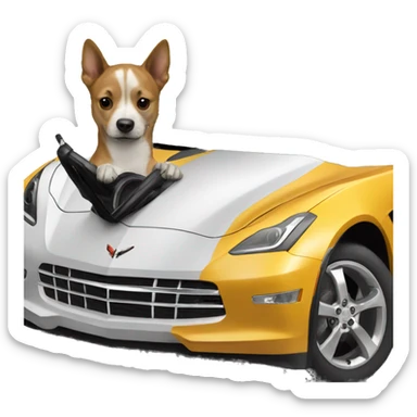Dog driving a corvette sticker