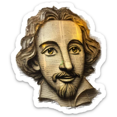 Glowing Shakespeare made of newspaper and 420 hemp leaves and bokeh fairy lights lanterns stained glass, bokeh, annotated sketch, handwritten letters, collage of intricate patterns, lantern sticker