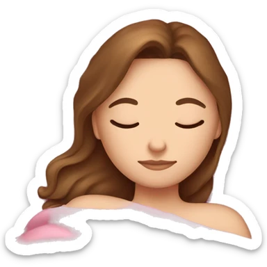 White girl with brown hair sleeping with pink blanket sticker