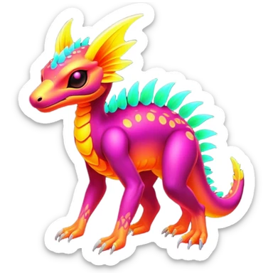 Exotic futuristic lush warm-colored neon Fakémon-creature (full body) sticker