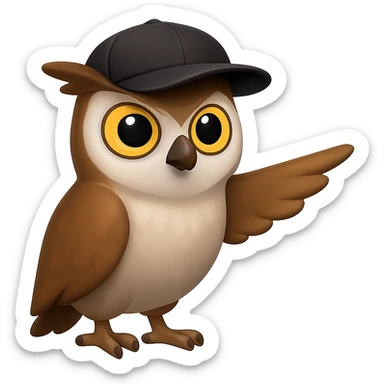 В стилистике эмоджи сгенерируй сову, она в кепке и позе Ленина уверенно показывает крылом в сторону, прозрачный фон sticker