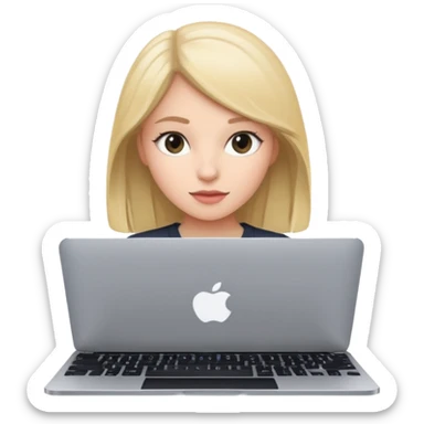 a girl using the mac book air with black  sticker