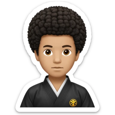 black karate instructor with afro hair and a low taper haircut, and a small fade on the sides sticker