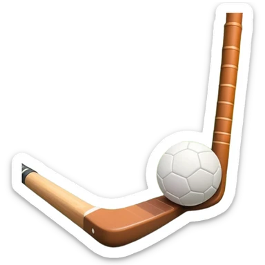 A field hockey stick and ball resting on a well-maintained green grass field, with the goalposts and markings visible in the background. The scene highlights the precision and focus of the sport, with the vibrant green pitch creating a dynamic atmosphere. sticker