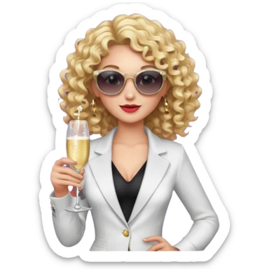fancy blonde curly hair girl with sunglasses and night club outfits sticker