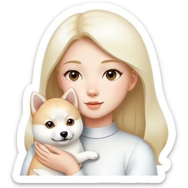 A beautiful girl holding a white Shiba Inu sticker