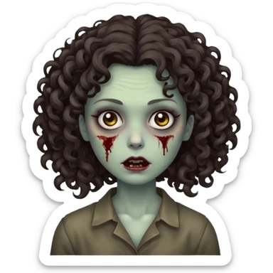 zombie woman with curly, slightly voluminous dark brown hair  sticker