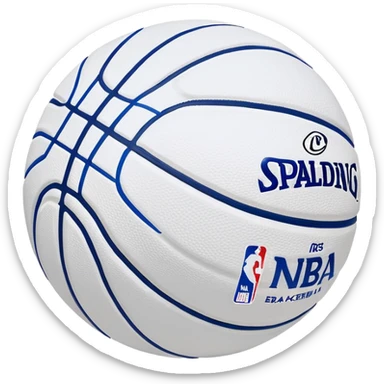 Minimalist blue and white Spalding basketball with NBA logo, blue with black lines, iOS emoji style sticker
