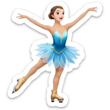 An icon of a theatrical ice show with close-up costumed figure skater performing a dramatic scene on a glowing ice stage. Spotlights, colorful scenery, and a cheering audience in a grand arena convey the magic and artistry of the ice performance. Transparent background included. sticker