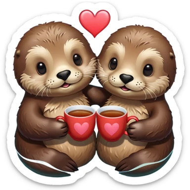 Two sea otters swimming together with heart and tea  sticker