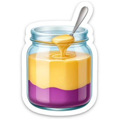 Una miniatura fotorrealista de una mantequilla corporal batida en un tarro de varios colores llamativos. Estilo: postre, arte, colores vibrantes. sticker