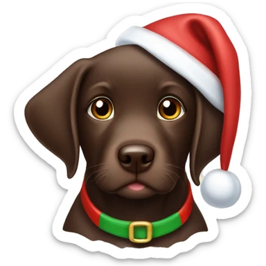 Chocolate lab puppy in a Santa hat sticker