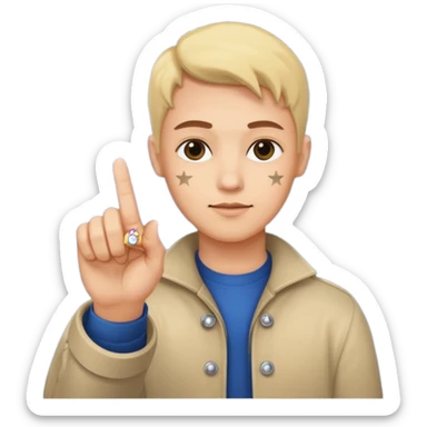 index finger pointing with a star at the fingertip and yod symbols surrounding the finger sticker