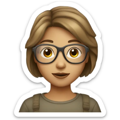 young girl with beige skin with a brown bob hairstyle wearing aviator glasses sticker