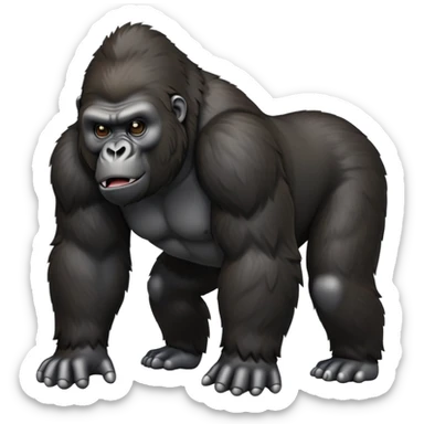 cinematic-gorilla-realistic-full-body-on-all-fours-emoji,-exuding-strength,-thick-dark-fur-in-the-light,-head-tilted-dramatically,-deep-dark-eyes-filled-with-intense-intelligence,-simplified-yet-realistic-focused-features,-highly-detailed, zoomed out friendly  sticker